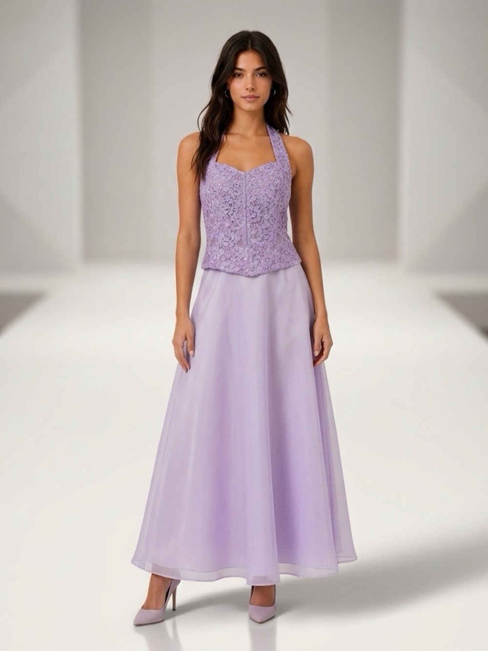 Beautiful Lavender Halter Lace Sequin Formal Womens Gown Size Medium 8 Made USA